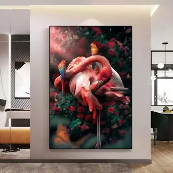 Розовый фламинго попугай картина маслом плакат и гравюра скандинавские животные стены гостиной современное украшение дома 21cm30cm NoFrame