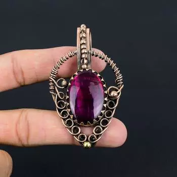 Розовый флэш-лабрадорит, драгоценный камень, ювелирные изделия ручной работы, подвеска из чистой медной проволоки 2.95 Inches розовый