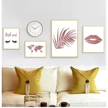 Розовый флэш-принт с ресницами, бутылка для воды с цветочным принтом, картина с изображением волка, карта, постер для комнаты для девочек, украшение для дома, модная стена 21cm30cm NoFrame