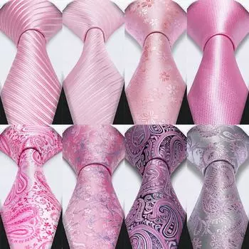 Розовый галстук для мужчин, свадебный шелковый галстук, носовой платок, запонки, однотонный формальный полосатый формальный комплект N-5200