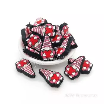 Розовый гном с красным сердечком Силиконовые бусины-ручки. Set of 10