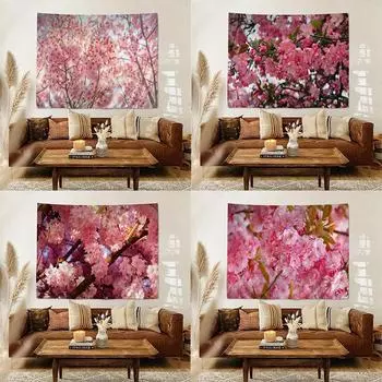 Розовый гобелен с изображением цветущей вишни, украшение для офиса, гостиной, настенный гобелен для дома 100x75cm