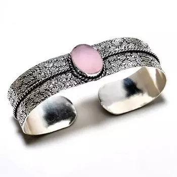 Розовый халцедон 925 пробы посеребренный ювелирный браслет-манжета ручной работы