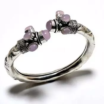 Розовый халцедон 925 пробы посеребренный ювелирный браслет-манжета ручной работы