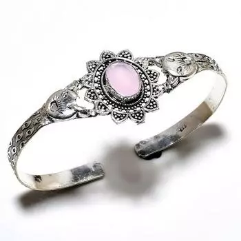 Розовый халцедон 925 пробы посеребренный ювелирный браслет-манжета ручной работы