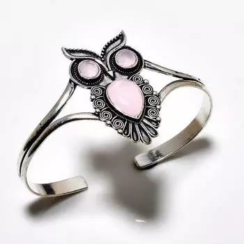 Розовый халцедон 925 пробы посеребренный ювелирный браслет-манжета ручной работы