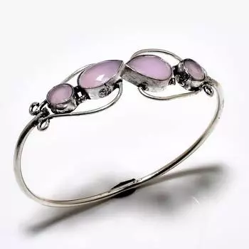 Розовый халцедон 925 пробы посеребренный ювелирный браслет-манжета ручной работы