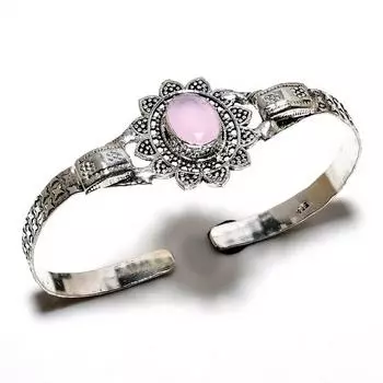 Розовый халцедон 925 пробы посеребренный ювелирный браслет-манжета ручной работы