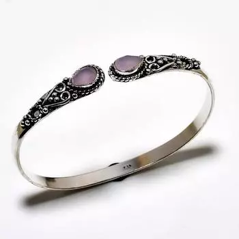 Розовый халцедон 925 пробы посеребренный ювелирный браслет-манжета ручной работы