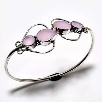 Розовый халцедон 925 пробы посеребренный ювелирный браслет-манжета ручной работы