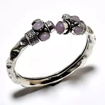 Розовый халцедон 925 пробы посеребренный ювелирный браслет-манжета ручной работы