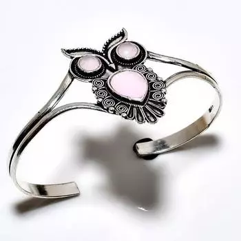 Розовый халцедон 925 пробы посеребренный ювелирный браслет-манжета ручной работы