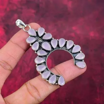 Розовый халцедон, чистое серебро 925 пробы, великолепное ожерелье с подвеской ручной работы для нее, ювелирные изделия из драгоценных камней халцедона 3.26 Inches розовый