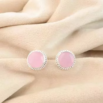 Розовый халцедон драгоценный камень 925 проба серебряные украшения ручной работы серьги-гвоздики 0.53 EE-147-15