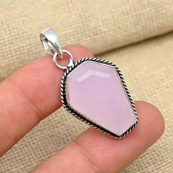 Розовый халцедон, драгоценный камень 925 пробы, серебряный кулон, свадебный подарок ручной работы 1.57 Inches розовый