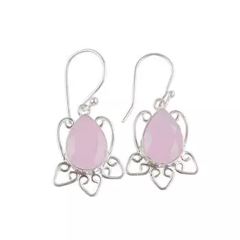 Розовый Халцедон Драгоценный Камень 925 Стерлинговое Серебро Стильные Ювелирные Изделия Серьги Для Сестры EE-40-15