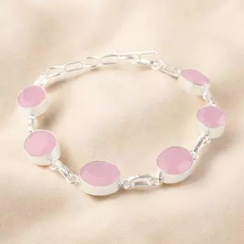 Розовый халцедон драгоценный камень 925 стерлинговое серебро ювелирные изделия ручной работы стильный браслет RB-5-9
