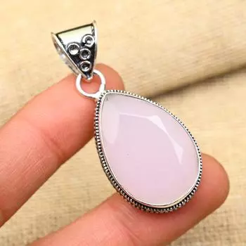 Розовый халцедон, драгоценный камень 925, твердое серебро, ювелирные изделия ручной работы, прекрасный кулон для любви 2 Inches розовый
