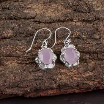 Розовый Халцедон Драгоценный Камень Ювелирные Изделия из Серебра 925 пробы Ручной Работы Серьги 1.30 EE-11-16