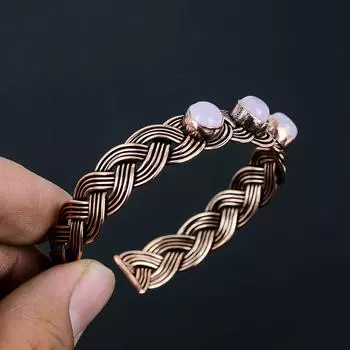 Розовый халцедон, драгоценный камень, ручная работа, ювелирные изделия из чистой медной проволоки, регулируемые манжеты для нее Adjustable розовый