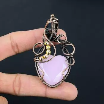 Розовый халцедон драгоценный камень ручной работы из чистой медной проволоки подвеска для ювелирных изделий для женщин 2.56 Inches розовый