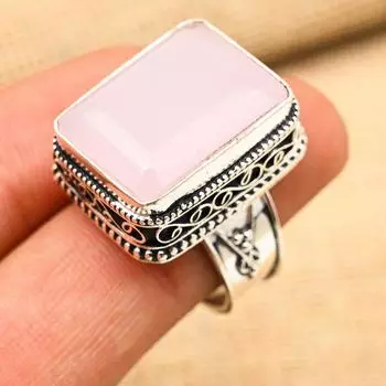 Розовый халцедон драгоценный камень ручной работы из стерлингового серебра 925 пробы винтажные ювелирные изделия для подарка 4 розовый