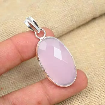 Розовый халцедон драгоценный камень ручной работы овальной формы ювелирные изделия из стерлингового серебра 925 пробы для женщин 1.96 Inches розовый
