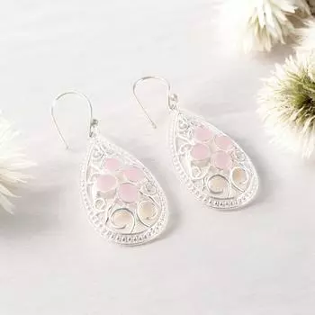Розовый Халцедон Драгоценный Камень Серебро 925 пробы Ручная Работа Ювелирные Изделия Серьги 2,25 CE-17-16