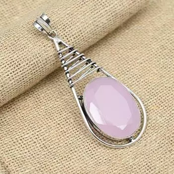 Розовый халцедон, драгоценный камень, стерлинговое серебро 925 пробы, ювелирные изделия ручной работы, подарок на день Святого Валентина 2.75 Inches розовый