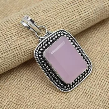 Розовый халцедон, драгоценный камень, стерлинговое серебро 925 пробы, ювелирные изделия ручной работы, изящный кулон 1.77 Inches розовый