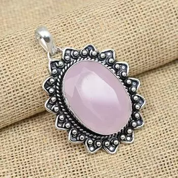 Розовый халцедон драгоценный камень стерлингового серебра 925 пробы Необычный кулон овальной формы для подарков 2.04 Inches розовый