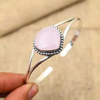 Розовый халцедон драгоценный камень стерлингового серебра 925 пробы ручной работы прекрасный ювелирный браслет для женщин Adjustable розовый