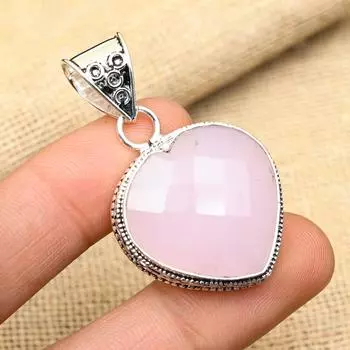 Розовый халцедон драгоценный камень стерлингового серебра 925 пробы ручной работы прекрасный ювелирный кулон для женщин 1.80 Inches розовый