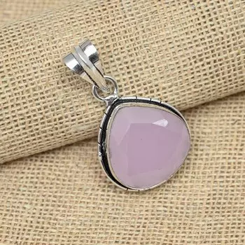 Розовый халцедон драгоценный камень стерлингового серебра 925 пробы ювелирные изделия ручной работы женский кулон 1.57 Inches розовый