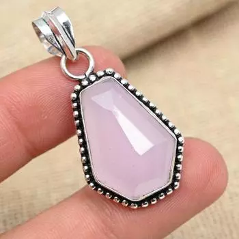 Розовый халцедон драгоценный камень стерлингового серебра 925 пробы ювелирные изделия ручной работы уникальный кулон 1.77 Inches розовый