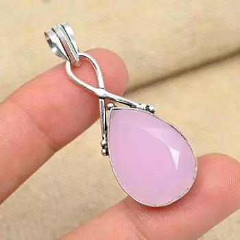 Розовый халцедон Драгоценный камень Твердый стерлинговый серебристый стерлинговый серебристый стерлинговый серебристый 925 Изысканная модная подвеска Ювелирные изделия 1.96 Inches розовый