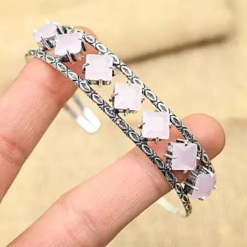 Розовый халцедон, драгоценный камень, ювелирные изделия ручной работы из стерлингового серебра 925 пробы, регулируемый браслет для нее