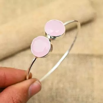 Розовый халцедон, драгоценный камень, ювелирные изделия ручной работы из стерлингового серебра 925 пробы, регулируемые манжеты для женщин Adjustable розовый