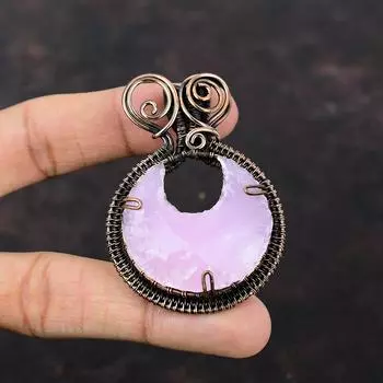 Розовый халцедон грубый кулон медная проволока обернутый драгоценный камень кулон медные украшения подарок для него ювелирные изделия ручной работы обернутые проволокой целебный камень