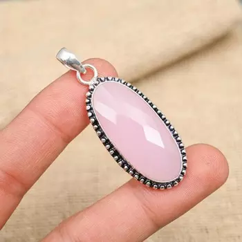 Розовый халцедон из стерлингового серебра 925 пробы, красивый ювелирный кулон ручной работы 1.97 Inches розовый
