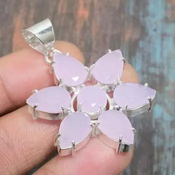 Розовый халцедон из стерлингового серебра 925 пробы, удивительный ювелирный кулон ручной работы 1.77 Inches розовый