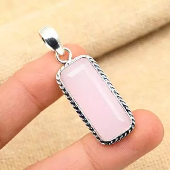 Розовый халцедоновый драгоценный камень ручной работы из стерлингового серебра 925 пробы, ювелирный кулон для женщин 2 Inches розовый