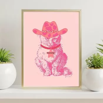 Розовый Howdy ковбойский кот с принтом плакат настенное искусство котенок холст картина модные абстрактные фотографии кошек домашний декор для домашних животных фрески 21x30cm No Framed