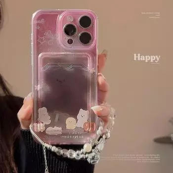 Розовый и фиолетовый чехол с изображением медведя с ореолом для телефона 11/12/13/14/15 15promax