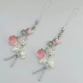 Розовый Kawaii Y2K персиковый телефонный брелок-подвеска с милым бантом, ручная работа, милая девушка, брелок для iPhone, камера, новая цепочка, сердце любви розовый