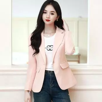 Розовый костюм-пальто женский осенне-зимний новый элитный корейский стиль пригородный маленький костюм-топ S