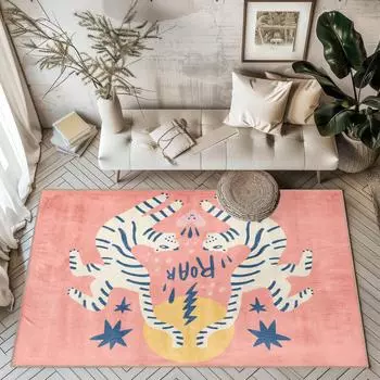 Розовый ковер с изображением тигра, тема животных для спальни, модный декоративный ковер для гостиной, большой противоскользящий ковер для коридора, спальни, коврик 40X60cm-16x24in