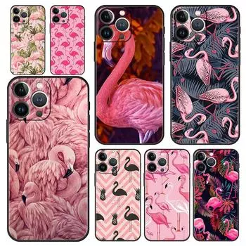 Розовый красный фламинго роскошный чехол для телефона iPhone 13 15 14 12 11 Pro MAX XR X SE XS 7 8 Plus мягкий силиконовый черный защитный чехол iPhone 7 8 SE