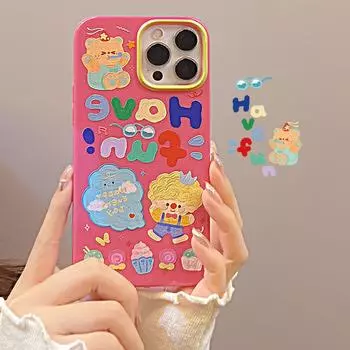 Розовый красный милый мальчик торт Happy Bear силиконовый мягкий чехол для Iphone14 Xr Xsmax 8 7 Plus Se 2020 X 12 13 Pro Max Mini 11 Capa Shell for iphone 14