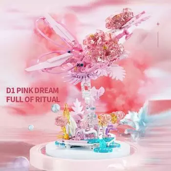 Розовый кристалл, бабочка, цветок, строительные блоки, креативная модель цветка насекомого, кирпичи для девочек, романтический фантазийный подарок, детская игрушка «сделай сам» With Box розовый/белый